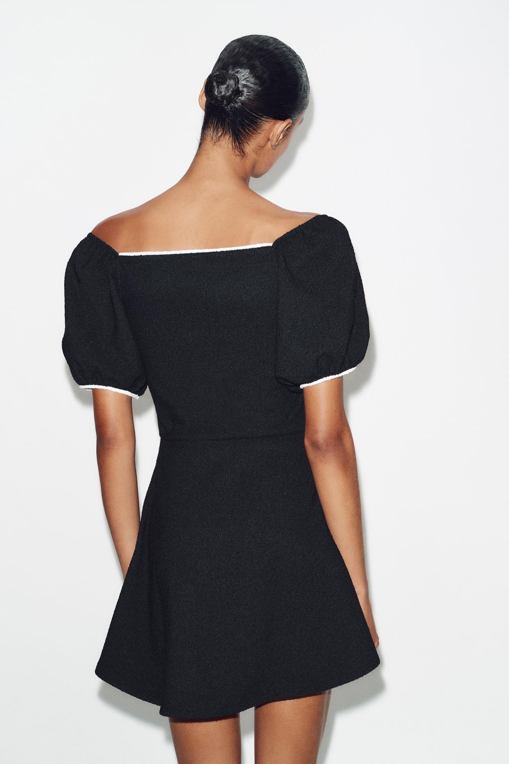 ПЛАТЬЕ ИЗ БУКЛЕ С КОНТРАСТНОЙ ОТДЕЛКОЙ