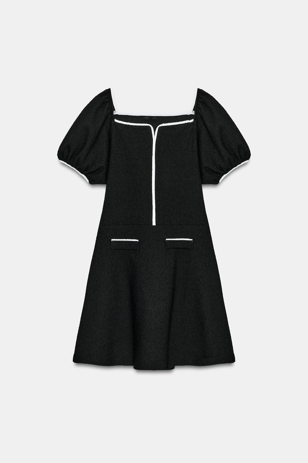 ПЛАТЬЕ ИЗ БУКЛЕ С КОНТРАСТНОЙ ОТДЕЛКОЙ