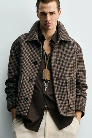 Куртка в клетку с карманами- Заказать в России