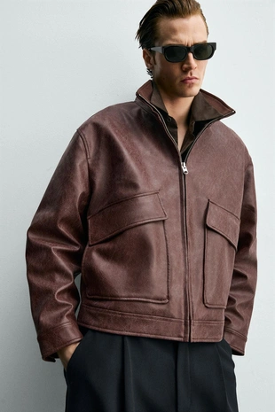 Куртка из искусственной кожи с эффектом потертости- Заказать в России