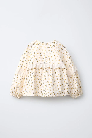 Блуза с цветочным принтом, воланами и кружевом- Заказать в России