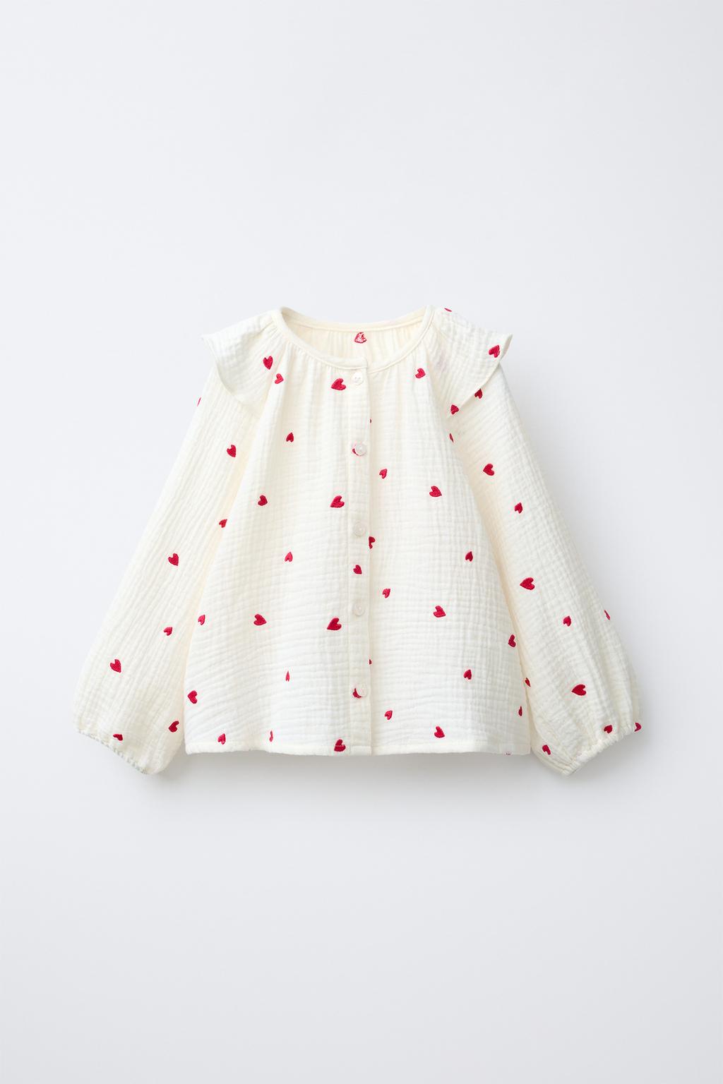 РУБАШКА С ТЕКСТУРОЙ И ВЫШИВКОЙ «СЕРДЕЧКИ»