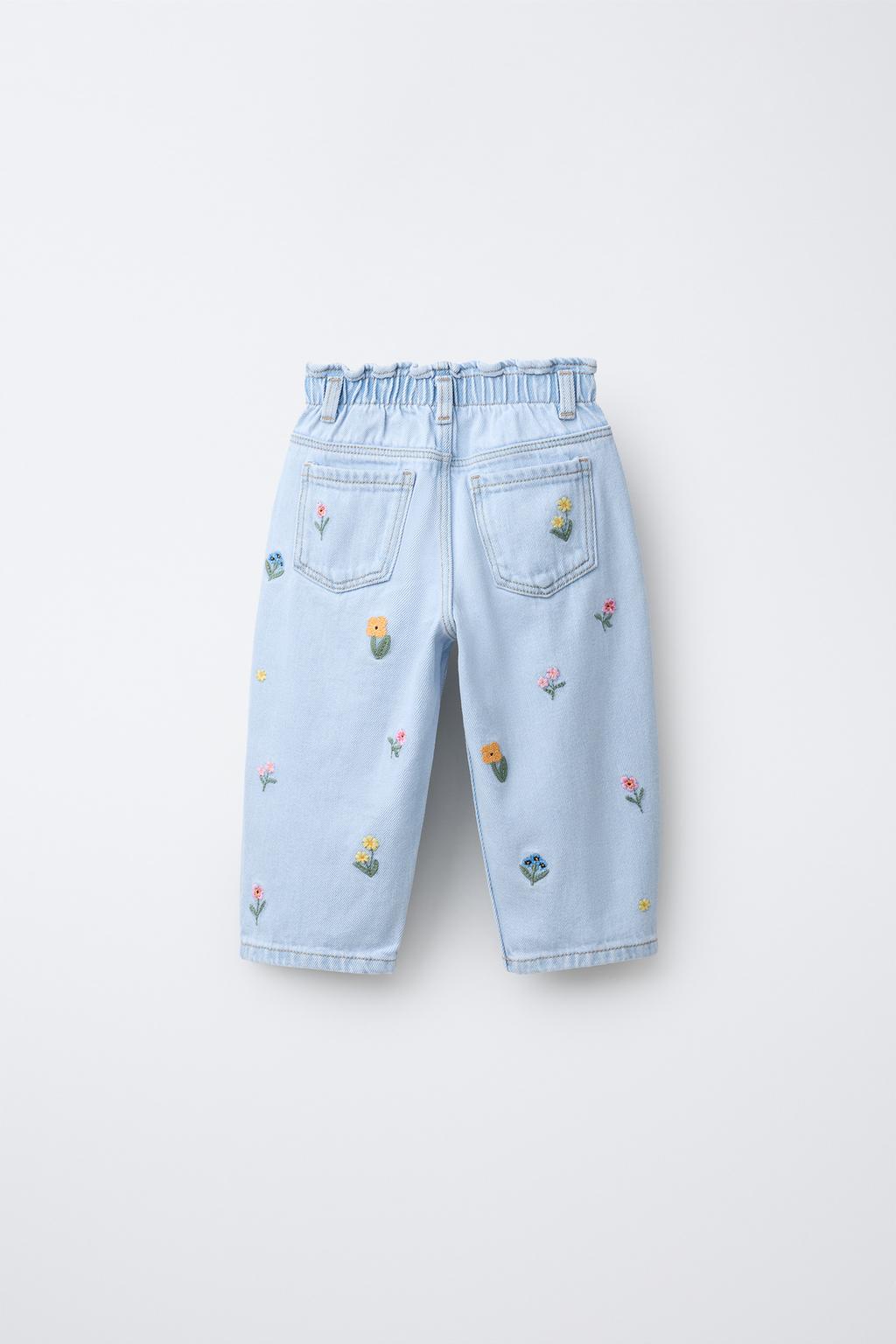МЕШКОВАТЫЕ ДЖИНСЫ PAPERBAG С ВЫШИВКОЙ ЦВЕТОВ