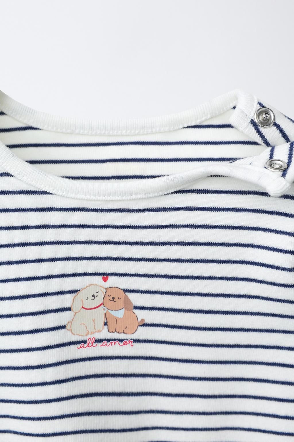 КОМПЛЕКТ ИЗ БОДИ И ЛЕГИНСОВ В ПОЛОСКУ С ПРИНТОМ «ЩЕНКИ»