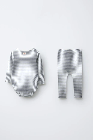 Комплект из боди и легинсов в полоску с принтом «щенки»- Заказать в России