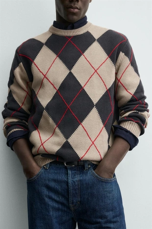 Жаккардовый свитер с узором «ромбы»- Заказать в России