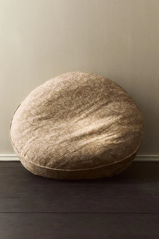 Круглый пуф для домашних животных с чехлом из конопли и принтами цветочных мотивов- Заказать в России