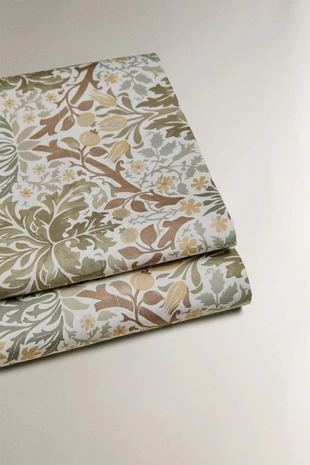 Простыня из хлопкового сатина MORRIS & CO. LEAVES- Заказать в России
