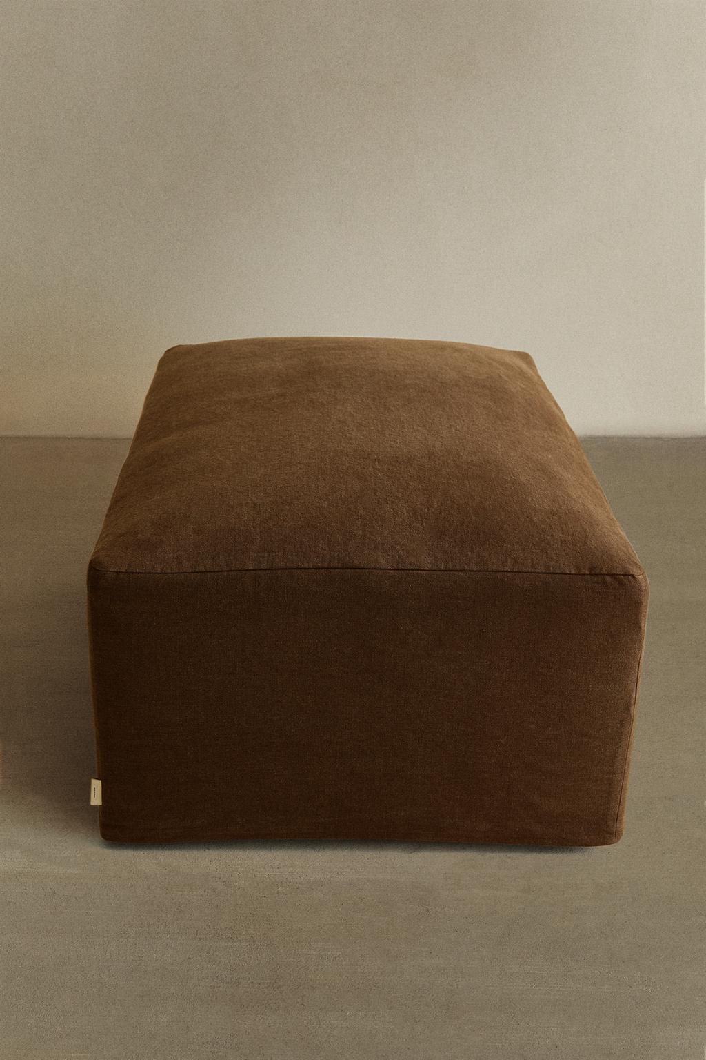 Пуф с съемным чехлом из вымытого льна