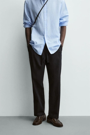 Хлопково-ленщиковые брюки свободного кроя- Заказать в России