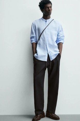 Хлопково-ленщиковые брюки свободного кроя- Заказать в России