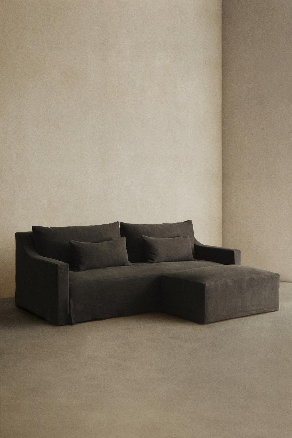 Пуф с съемным чехлом из мятого льна