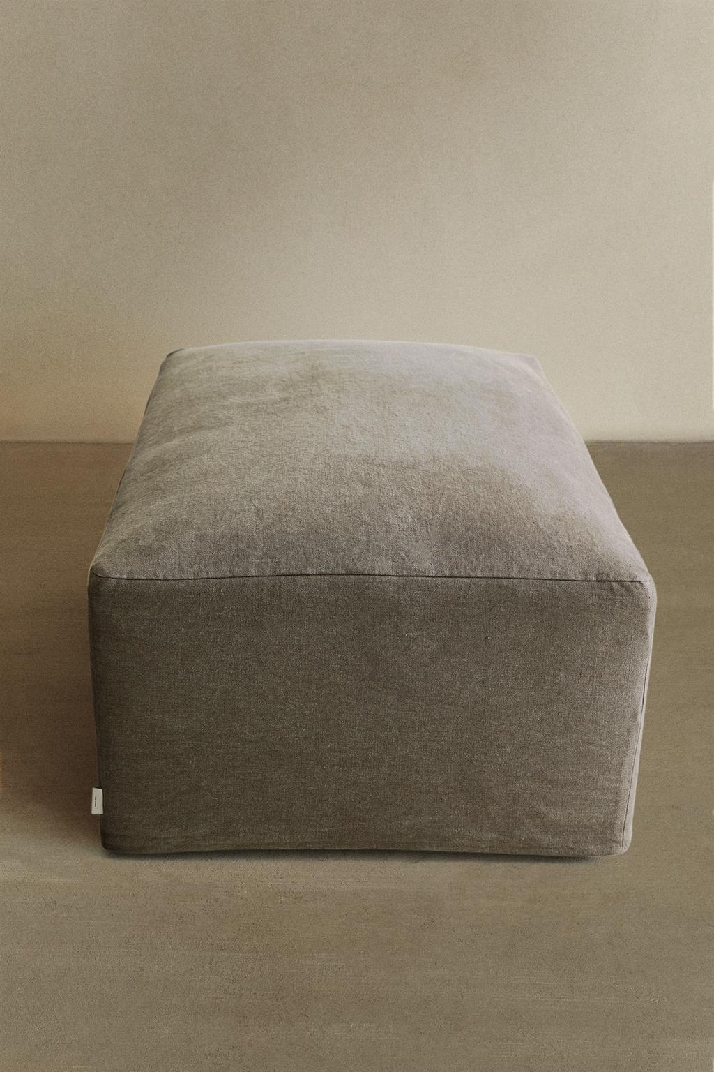 Пуф с съемным чехлом из мятого льна