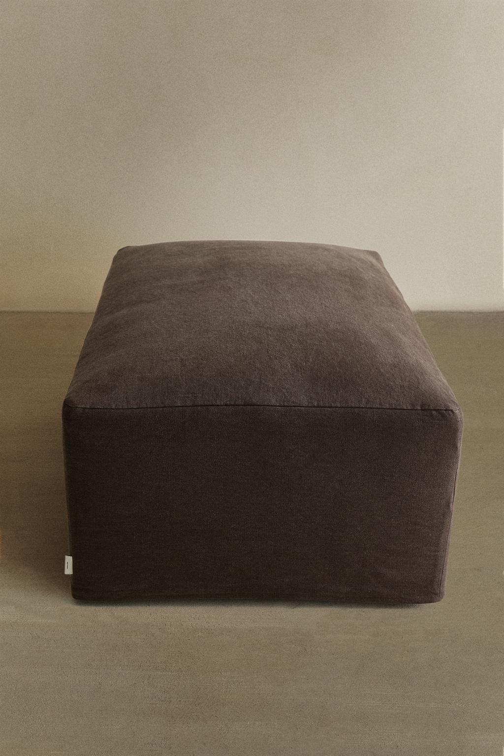 Пуф с съемным чехлом из вымытого льна