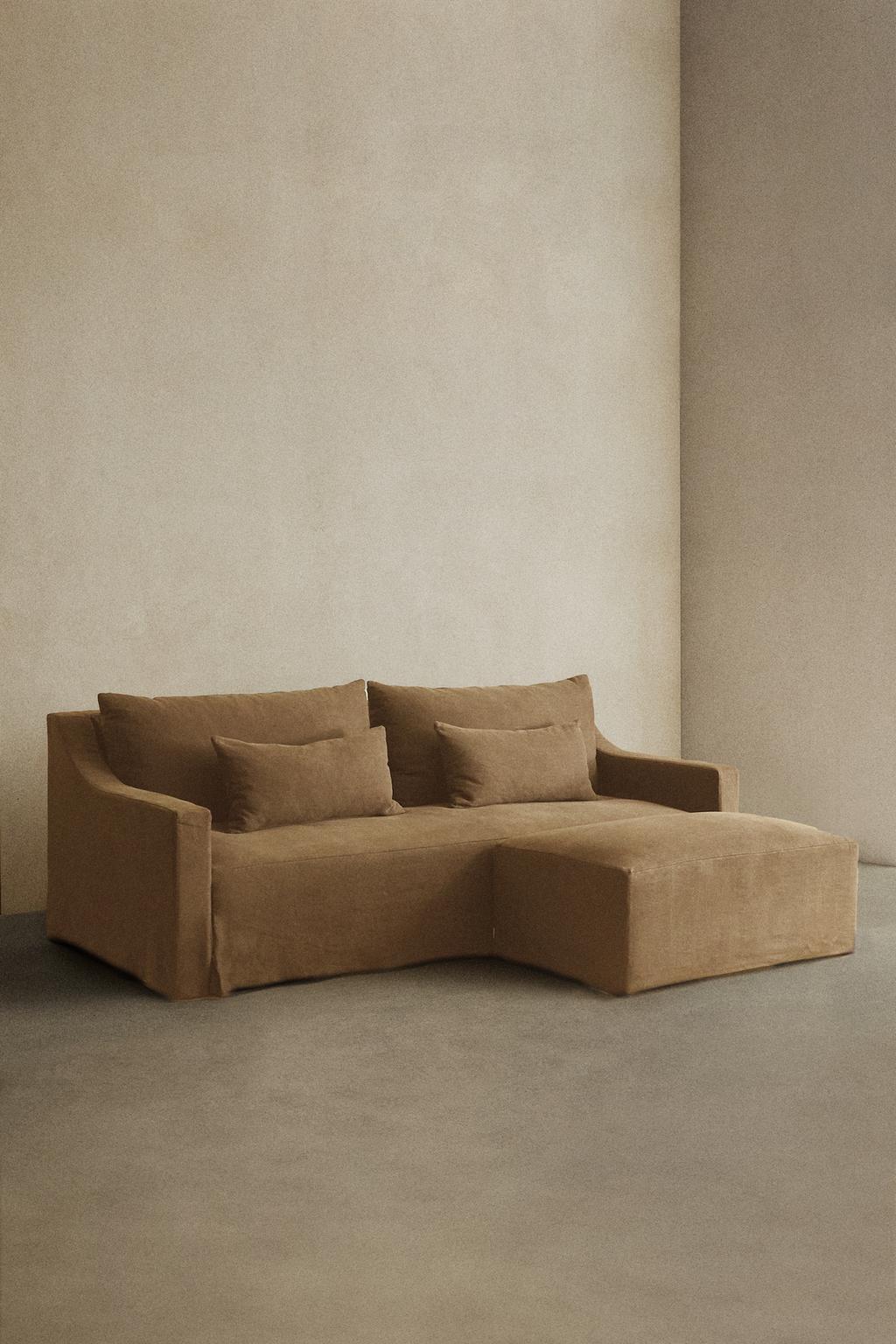 Пуф с съемным чехлом из мятого льна