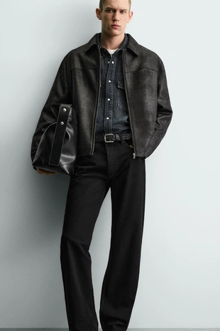 Куртка из искусственной кожи с эффектом потертости- Заказать в России