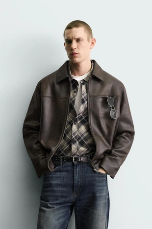 Куртка из искусственной кожи с эффектом потертости- Заказать в России