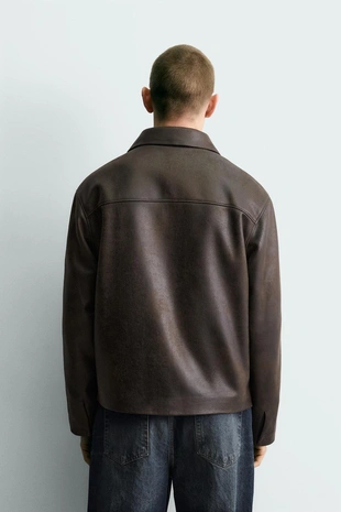 Куртка из искусственной кожи с эффектом потертости- Заказать в России