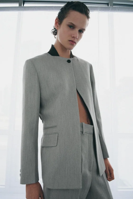 БЛЕЙЗЕР С КОНТРАСТНЫМ ВОРОТНИКОМ — коллекция Zara «ZW»