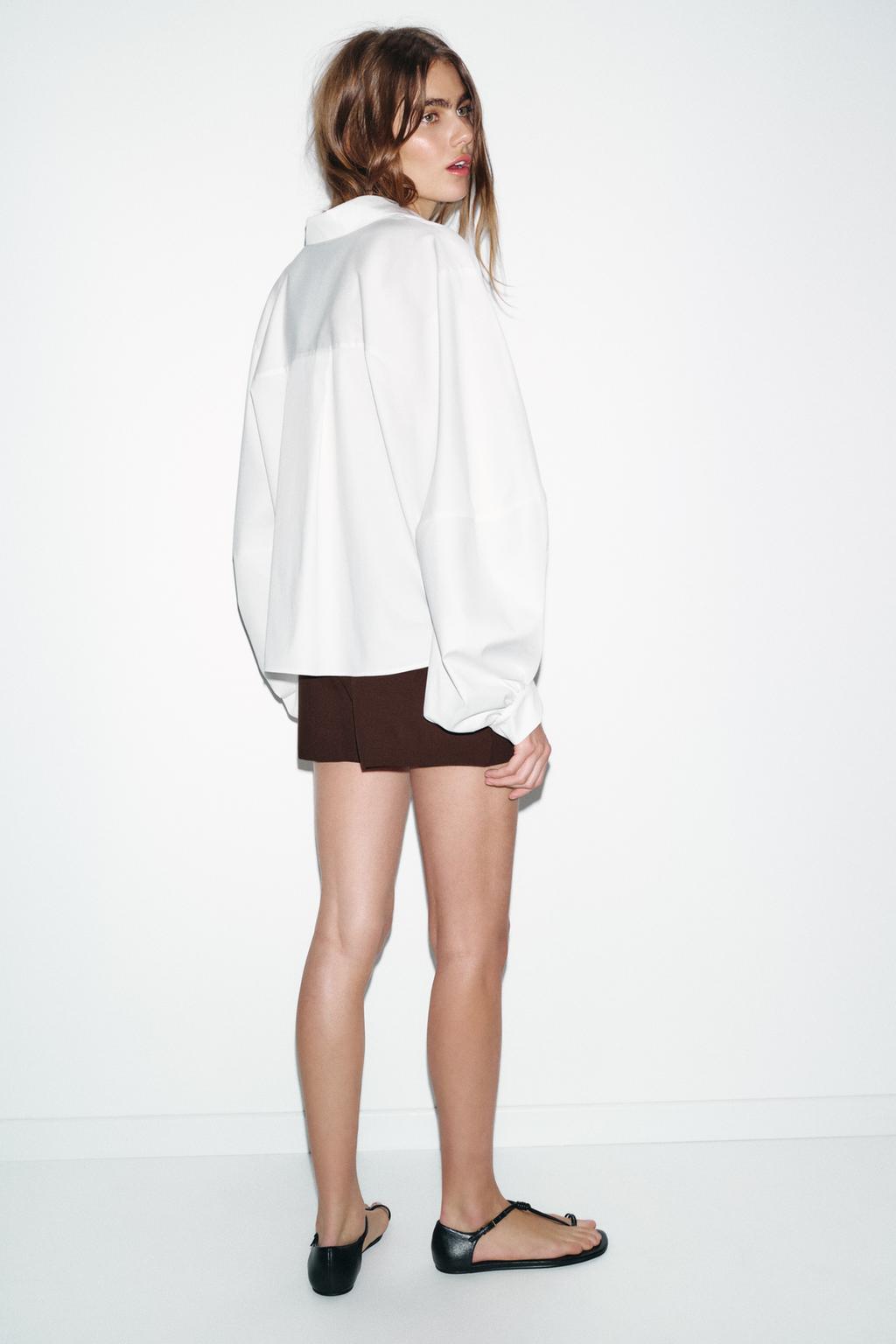 РУБАШКА ИЗ ПОПЛИНА С ОБЪЕМНЫМИ РУКАВАМИ