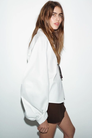 Рубашка из поплина с объемными рукавами- Заказать в России