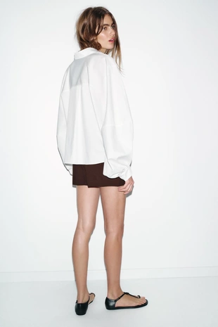 Рубашка из поплина с объемными рукавами- Заказать в России