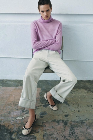 Кожаные балетки с контрастными элементами- Заказать в России