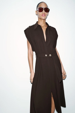 Платье миди с поясом- Заказать в России