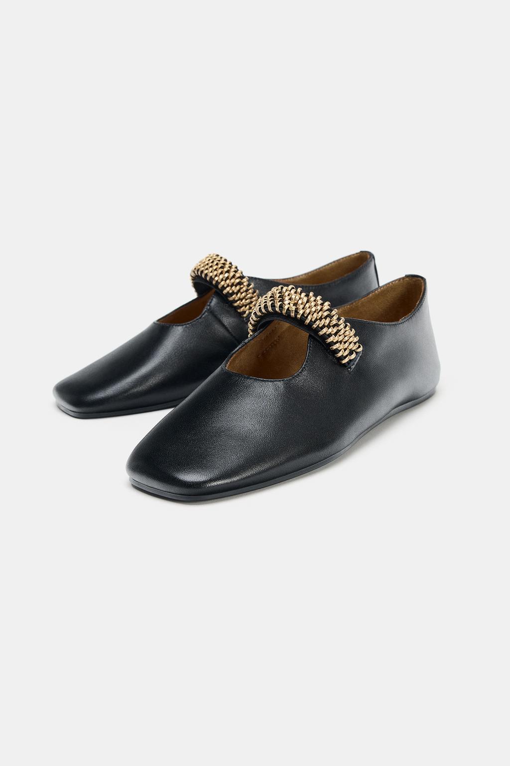 БАЛЕТКИ ИЗ КОЖИ С МЕТАЛЛИЧЕСКОЙ ПОЛОСКОЙ