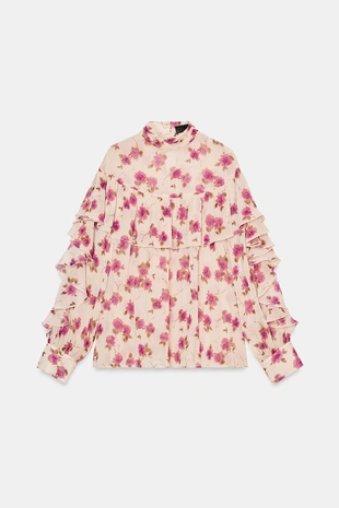 Блуза с принтом и воланами- Заказать в России