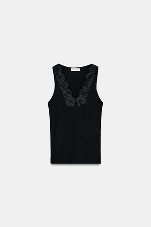 Футболка в рубчик с кружевом- Заказать в России