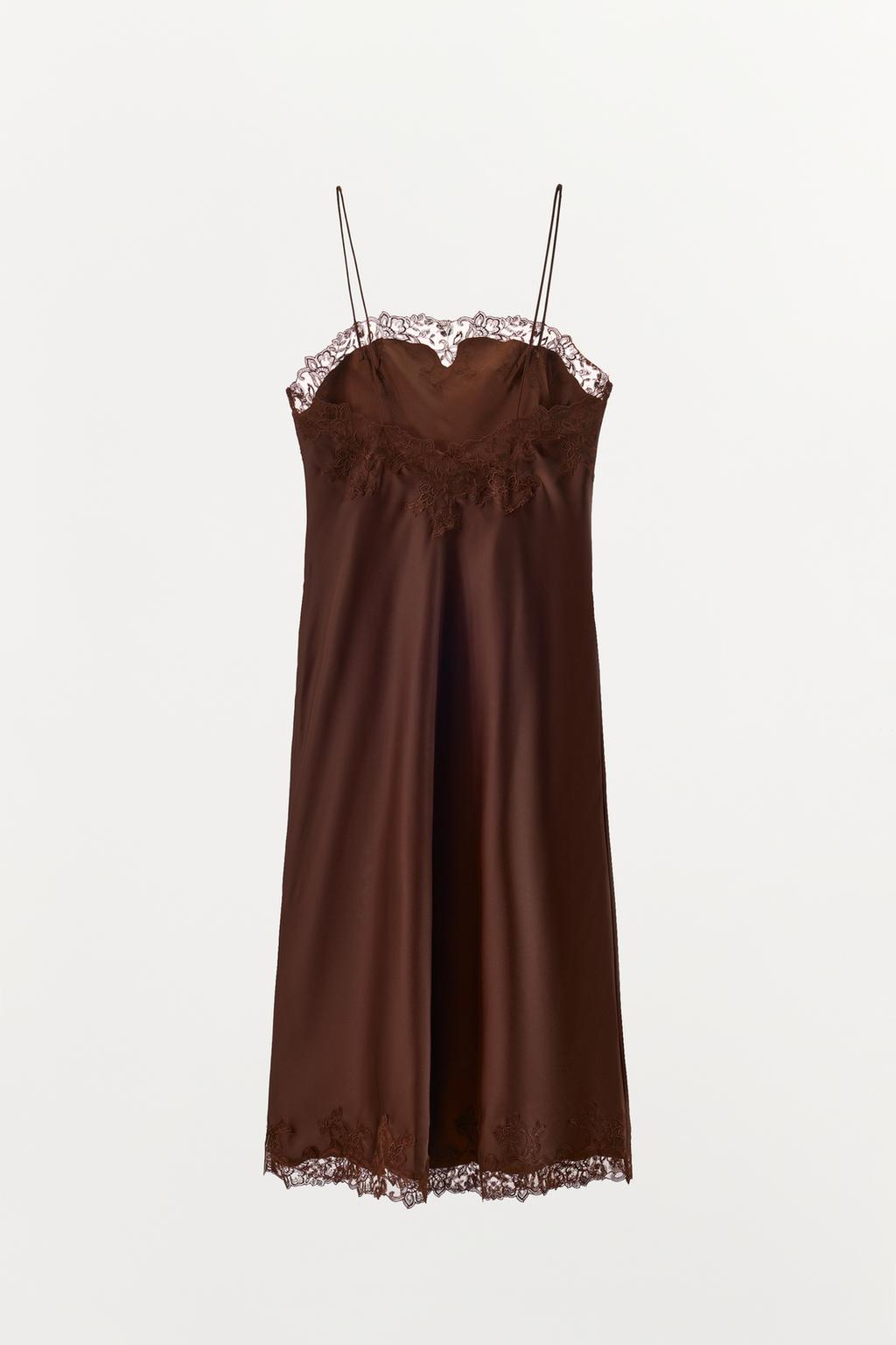 АТЛАСНОЕ ПЛАТЬЕ МИДИ С КРУЖЕВОМ