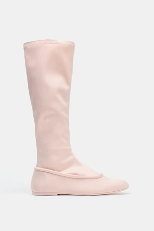 Атласные сапоги до колена- Заказать в России