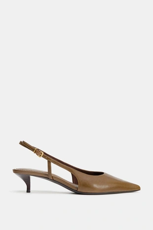 Кожаные туфли на среднем тонком каблуке- Заказать в России