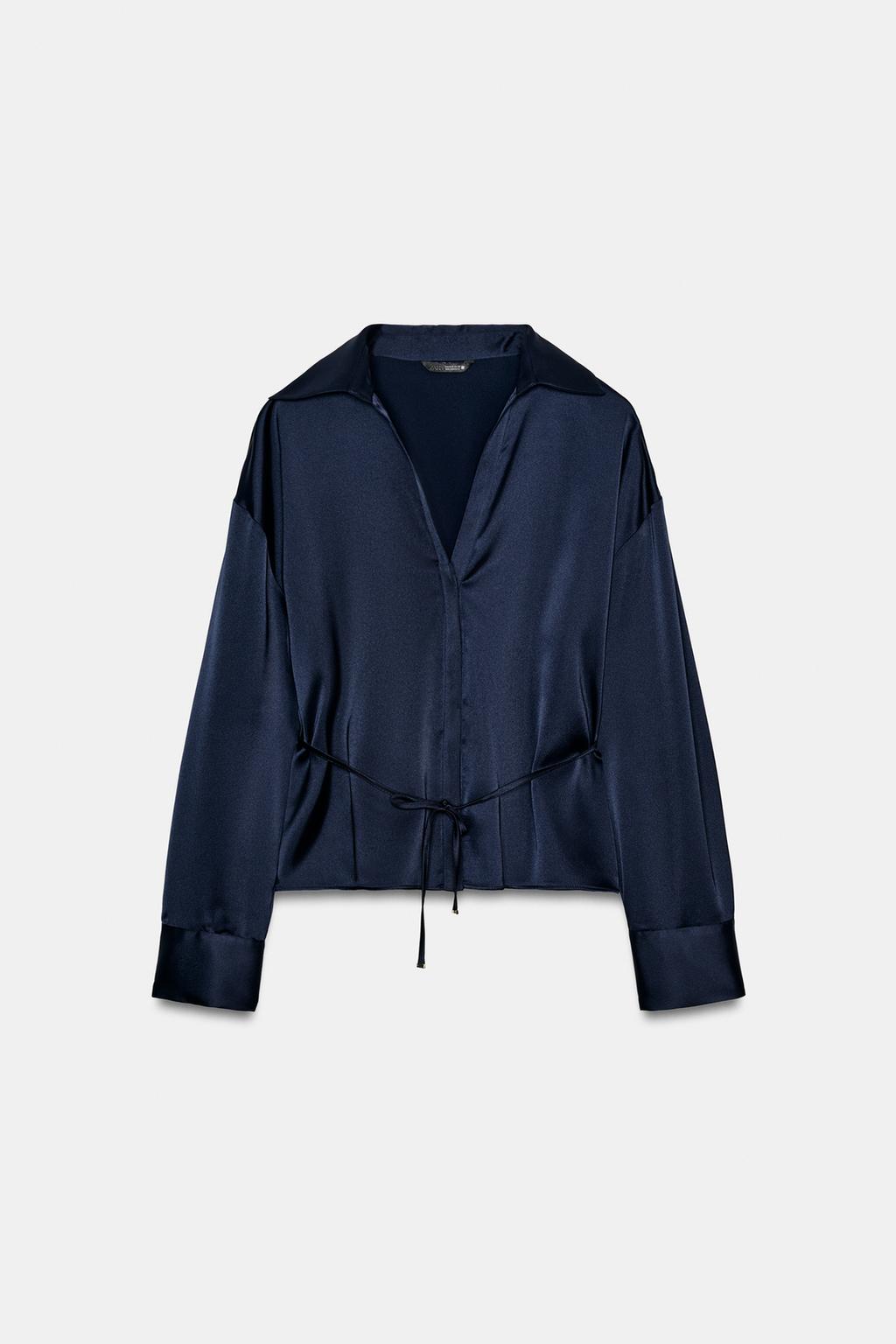 АТЛАСНАЯ БЛУЗКА С ТОНКИМ ПОЯСОМ