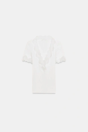 Футболка в рубчик с кружевом- Заказать в России