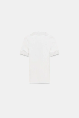 Футболка в рубчик с кружевом- Заказать в России