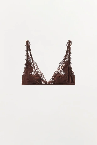 Атласный бралетт с треугольными чашками и кружевом- Заказать в России