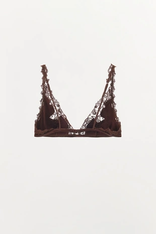 Атласный бралетт с треугольными чашками и кружевом- Заказать в России