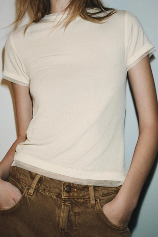 Комбинированная футболка из тюля- Заказать в России