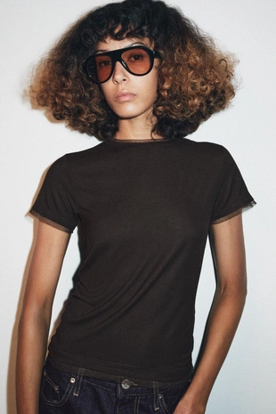 Футболка комбинированная с тюлем- Заказать в России