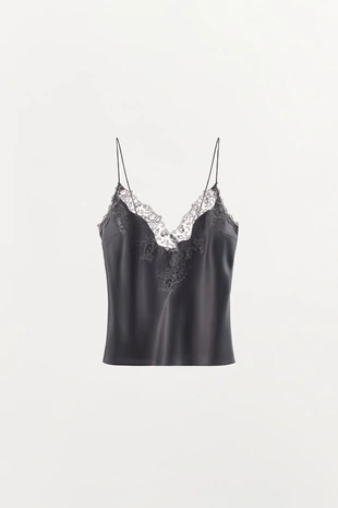 Атласный топ на бретелях с кружевом- Заказать в России