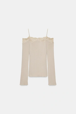 Комбинированный топ с открытыми плечами- Заказать в России