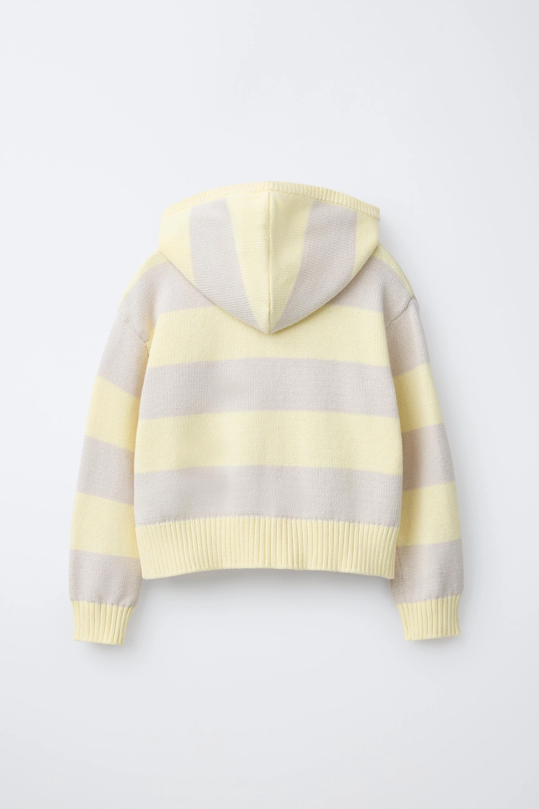 Кардиган на молнии с капюшоном в полоску с вышитым медвежонком