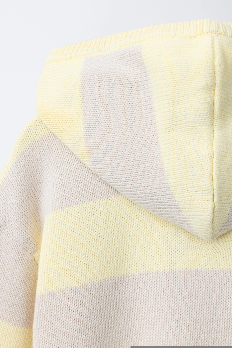 Кардиган на молнии с капюшоном в полоску с вышитым медвежонком