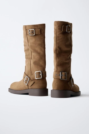 Высокие сапоги с пряжками- Заказать в России