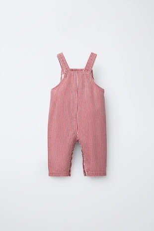 Red / White | 4441/458/094 - Zara Длинный комбинезон из твила в полоску с сердцем