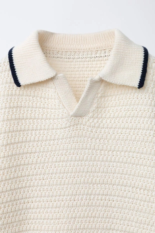 Трикотажный свитер поло с рельефным узором- Заказать в России