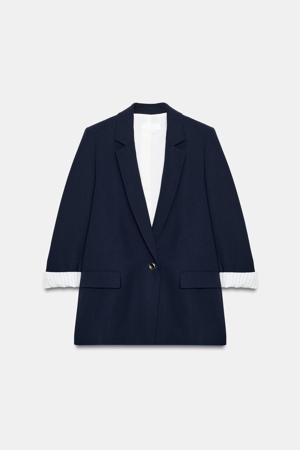 БЛЕЙЗЕР С ЗАВЕРНУТЫМИ РУКАВАМИ И ПРИНТОВАННЫМИ МАНЖЕТАМИ