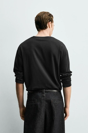 Black | 5584/400/800 - Zara Футболка с двойными контрастными деталями